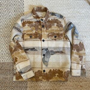 Zara “Geometric Jacquard Overshirt” shirt jacket